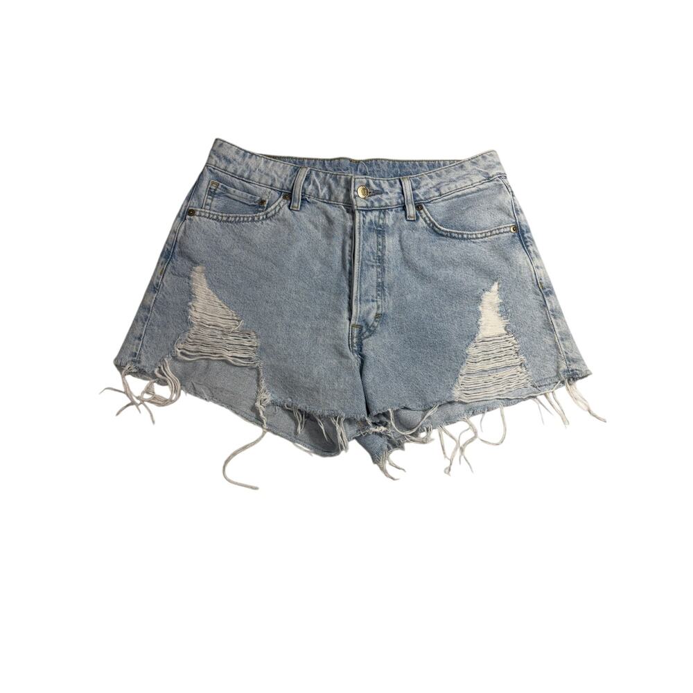 Women's Jean Shorts High Rise Button Fly Stretch H&M Denim Destroyed Sz. 8